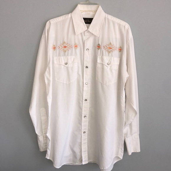 High Noon Other - High Noon Vintage White Southwestern Cowboy Rodeo Pearl Button Shirt Men’s L